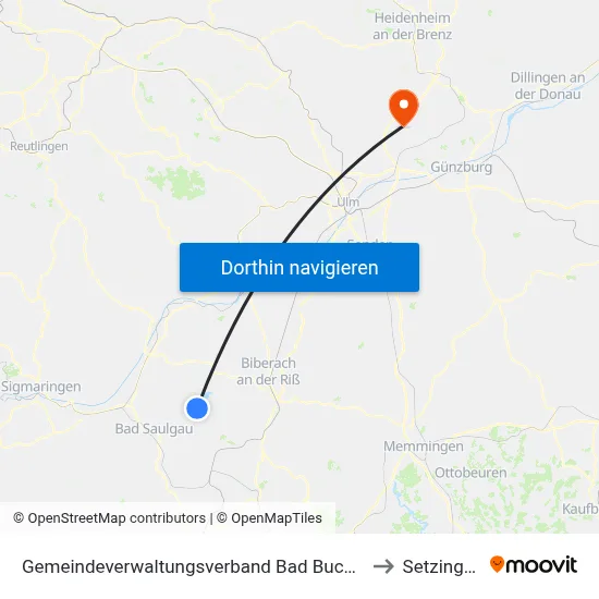 Gemeindeverwaltungsverband Bad Buchau to Setzingen map