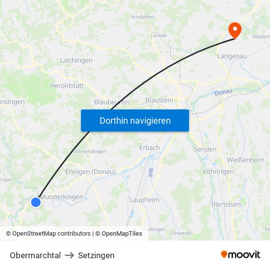 Obermarchtal to Setzingen map