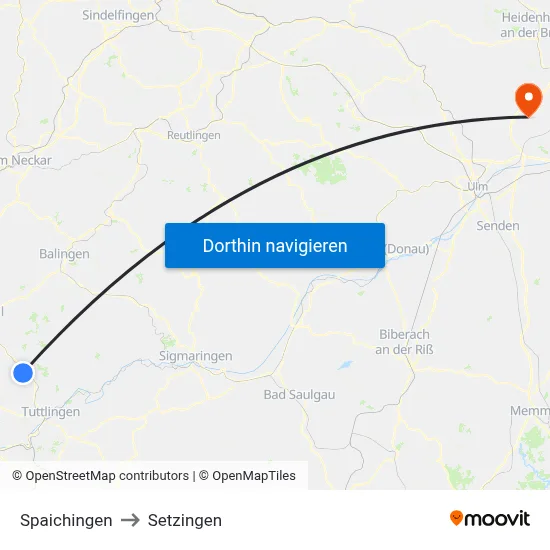 Spaichingen to Setzingen map