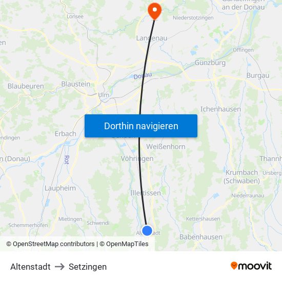 Altenstadt to Setzingen map