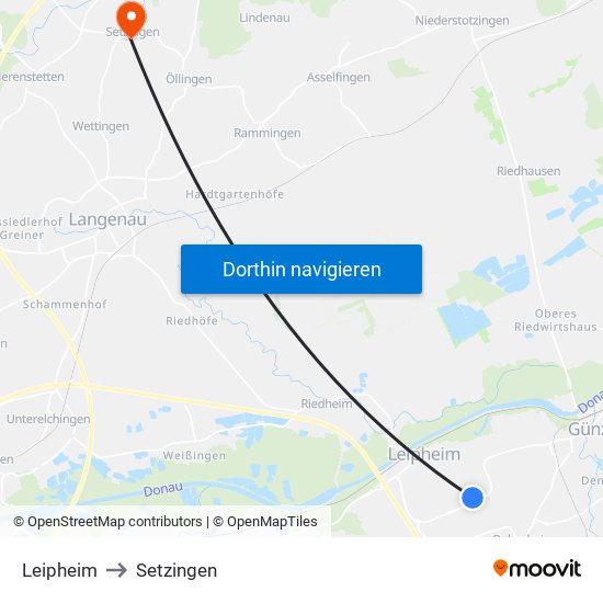 Leipheim to Setzingen map