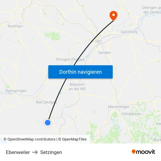 Ebenweiler to Setzingen map