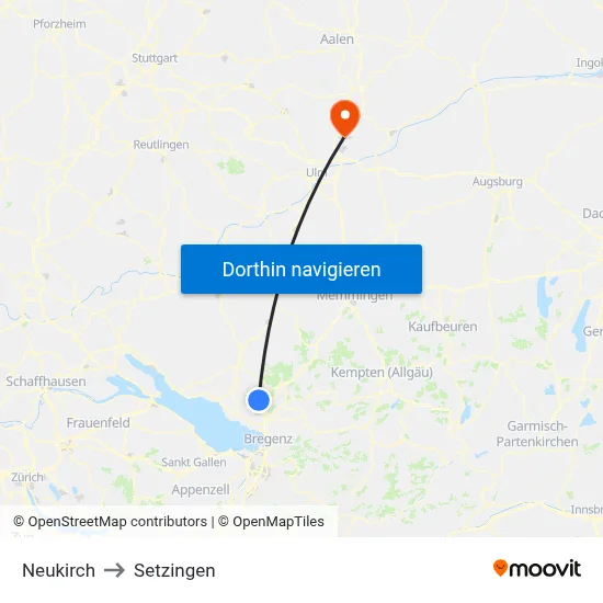 Neukirch to Setzingen map
