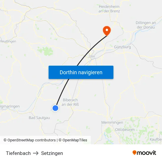 Tiefenbach to Setzingen map