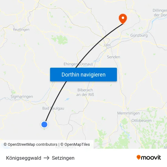 Königseggwald to Setzingen map