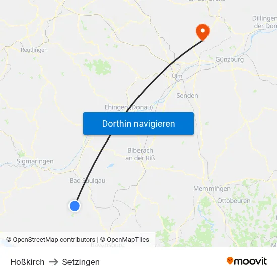 Hoßkirch to Setzingen map