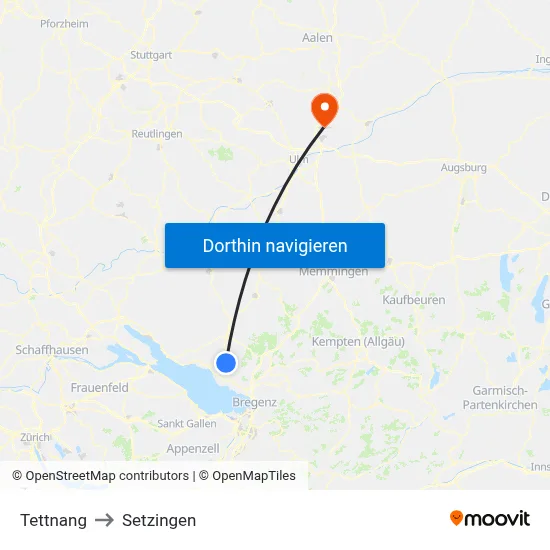 Tettnang to Setzingen map
