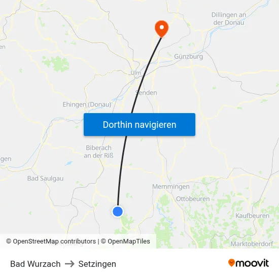 Bad Wurzach to Setzingen map