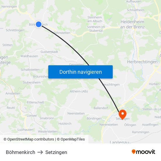 Böhmenkirch to Setzingen map