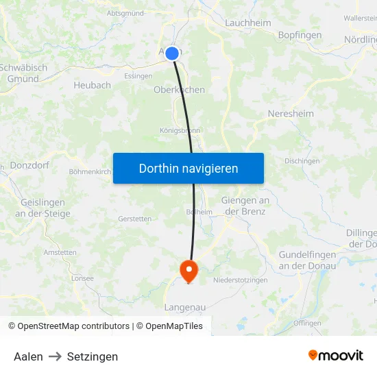 Aalen to Setzingen map