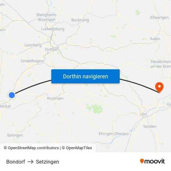 Bondorf to Setzingen map