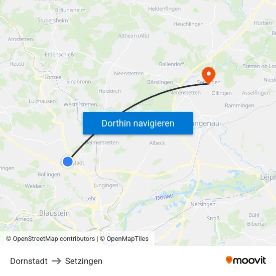 Dornstadt to Setzingen map