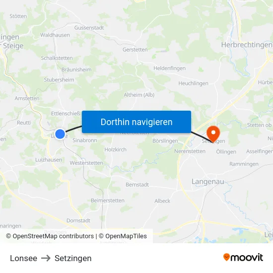 Lonsee to Setzingen map