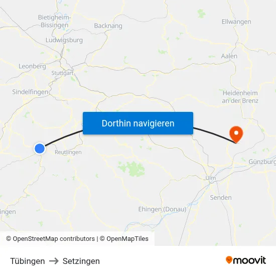 Tübingen to Setzingen map
