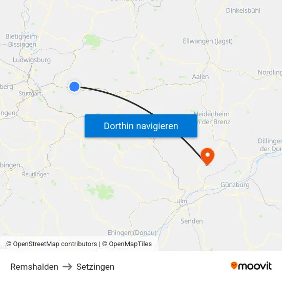 Remshalden to Setzingen map