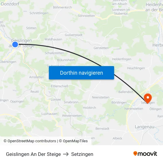 Geislingen An Der Steige to Setzingen map