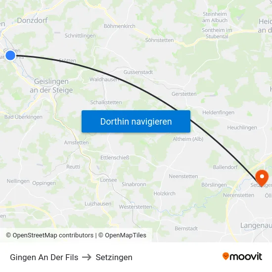 Gingen An Der Fils to Setzingen map