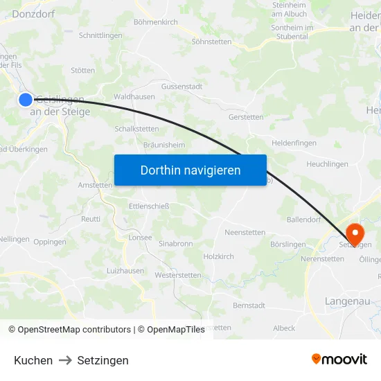 Kuchen to Setzingen map