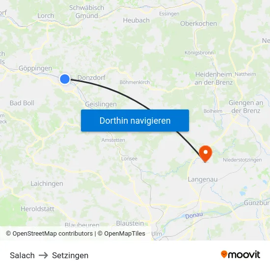 Salach to Setzingen map