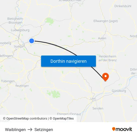Waiblingen to Setzingen map