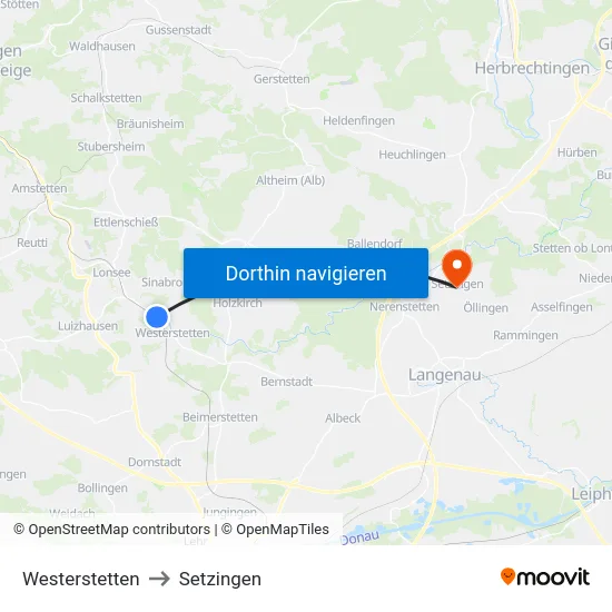 Westerstetten to Setzingen map