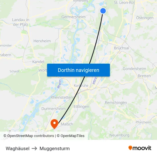 Waghäusel to Muggensturm map