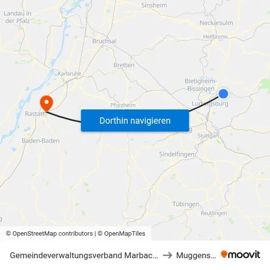 Gemeindeverwaltungsverband Marbach am Neckar to Muggensturm map