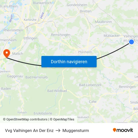 Vvg Vaihingen An Der Enz to Muggensturm map