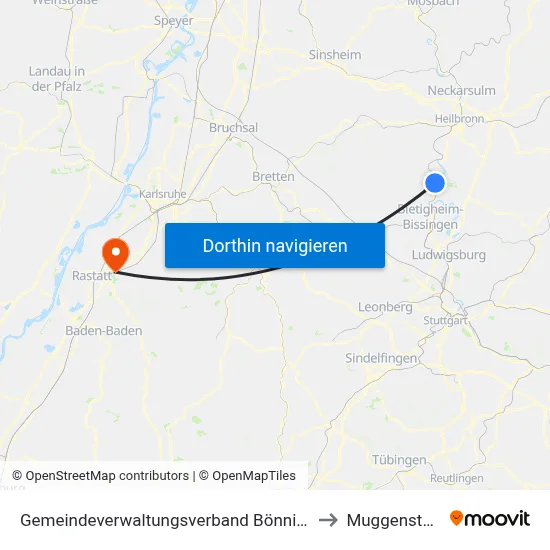 Gemeindeverwaltungsverband Bönnigheim to Muggensturm map