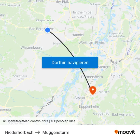 Niederhorbach to Muggensturm map