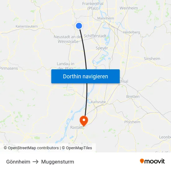 Gönnheim to Muggensturm map