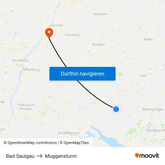 Bad Saulgau to Muggensturm map