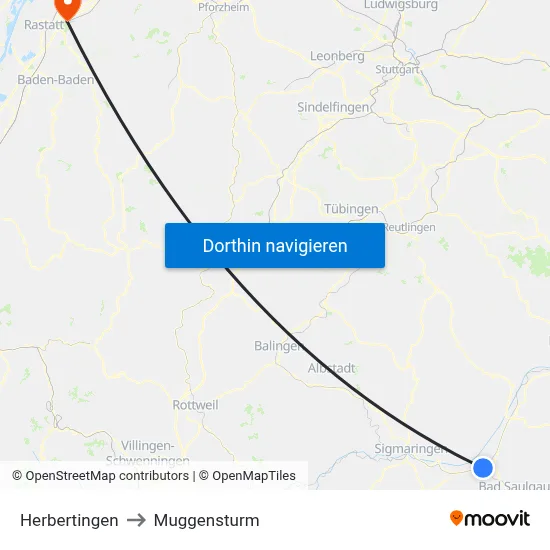 Herbertingen to Muggensturm map