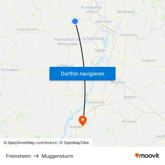 Freinsheim to Muggensturm map