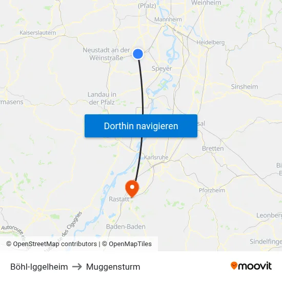 Böhl-Iggelheim to Muggensturm map