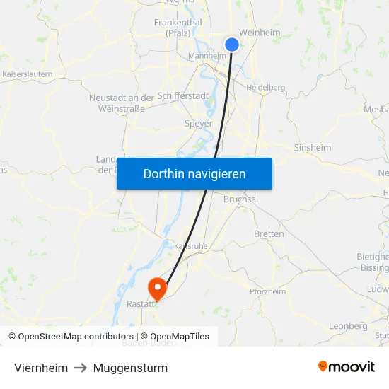 Viernheim to Muggensturm map