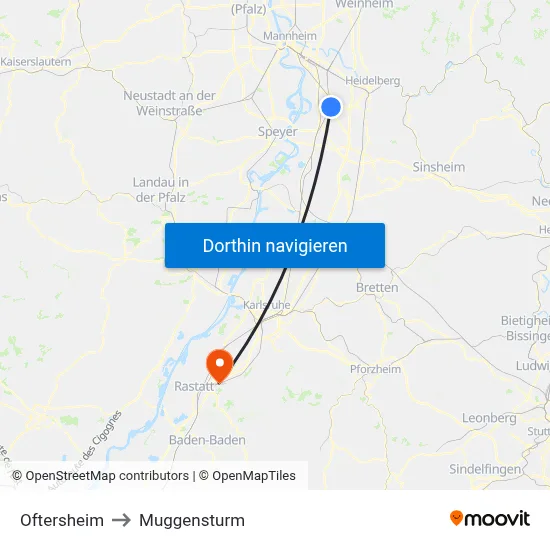 Oftersheim to Muggensturm map