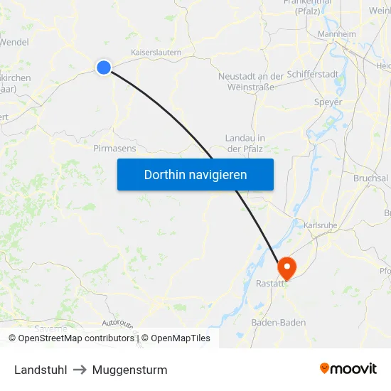 Landstuhl to Muggensturm map