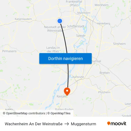 Wachenheim An Der Weinstraße to Muggensturm map