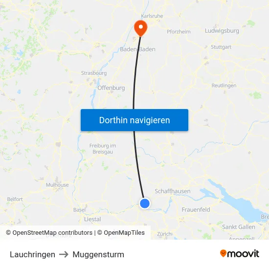Lauchringen to Muggensturm map