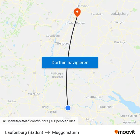 Laufenburg (Baden) to Muggensturm map