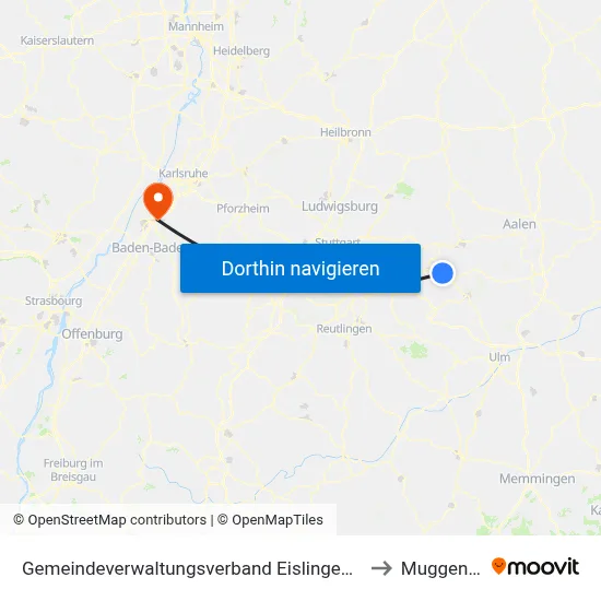 Gemeindeverwaltungsverband Eislingen-Ottenbach-Salach to Muggensturm map
