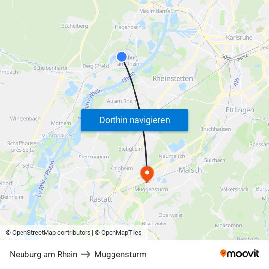 Neuburg am Rhein to Muggensturm map