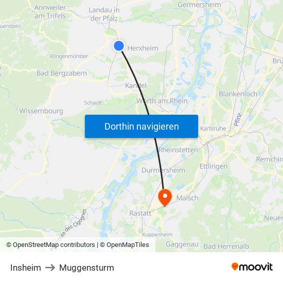 Insheim to Muggensturm map