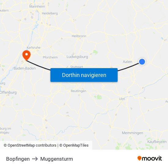 Bopfingen to Muggensturm map