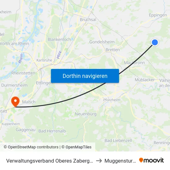 Verwaltungsverband Oberes Zabergäu to Muggensturm map