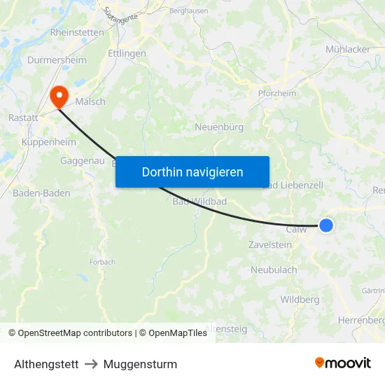 Althengstett to Muggensturm map