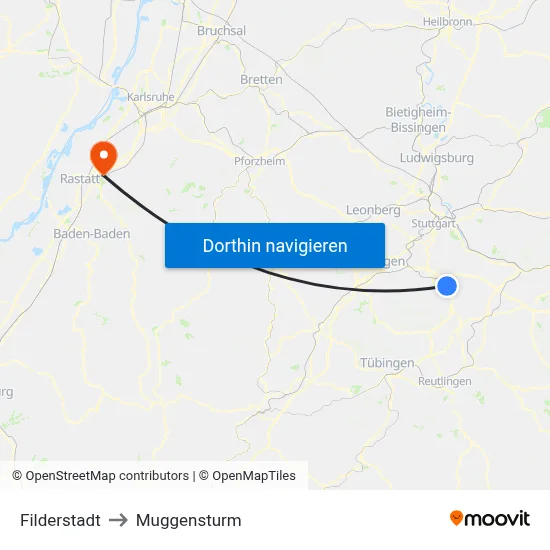 Filderstadt to Muggensturm map