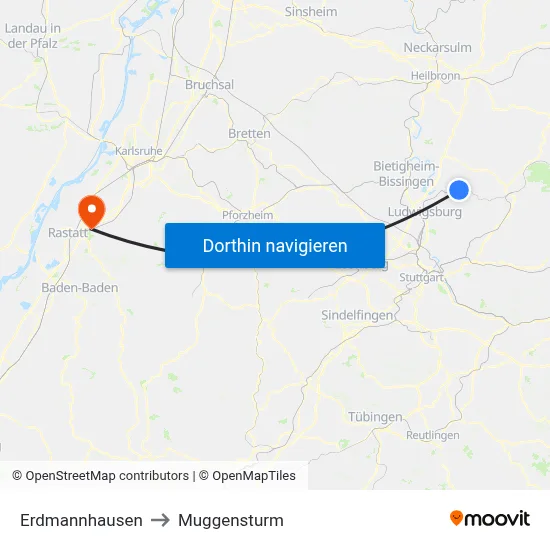 Erdmannhausen to Muggensturm map