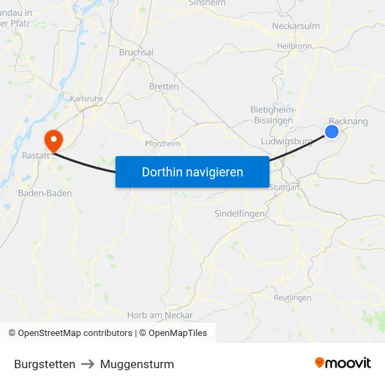 Burgstetten to Muggensturm map